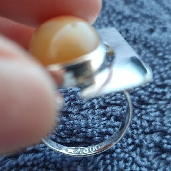 Unique Vintage European Modernist Apricot Carnelian Agate .800 Silver Ring - Picture 9 of 12